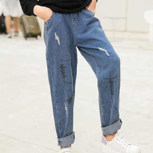 Spring And Autumn Children's Printed Broken Jeans